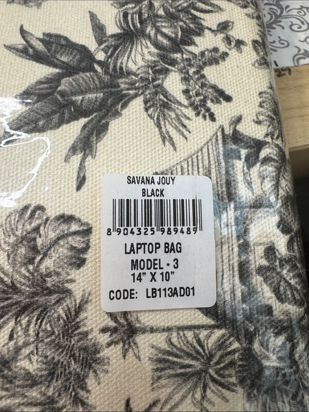 Maison d' Hermine Black and Cream Toile Laptop Bag